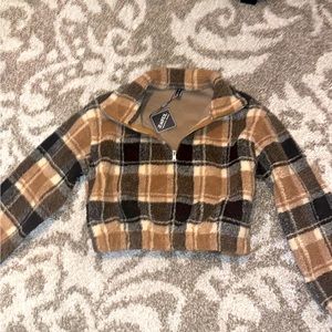 Cropped flannel sweatshirt. Super cute. Quarter zip. Small. Never worn!